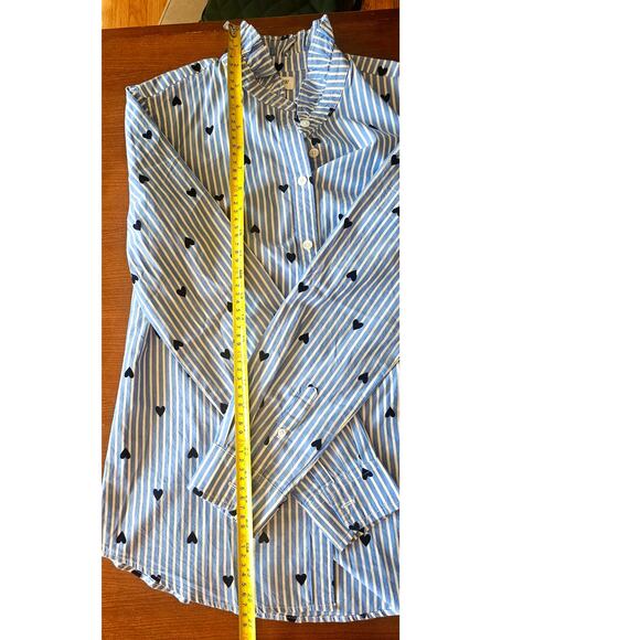 J Crew Heart, Striped, Button Down, Ruffled Neck, Blouse / Shirt, NWOT, Sz XS - Picture 8 of 12